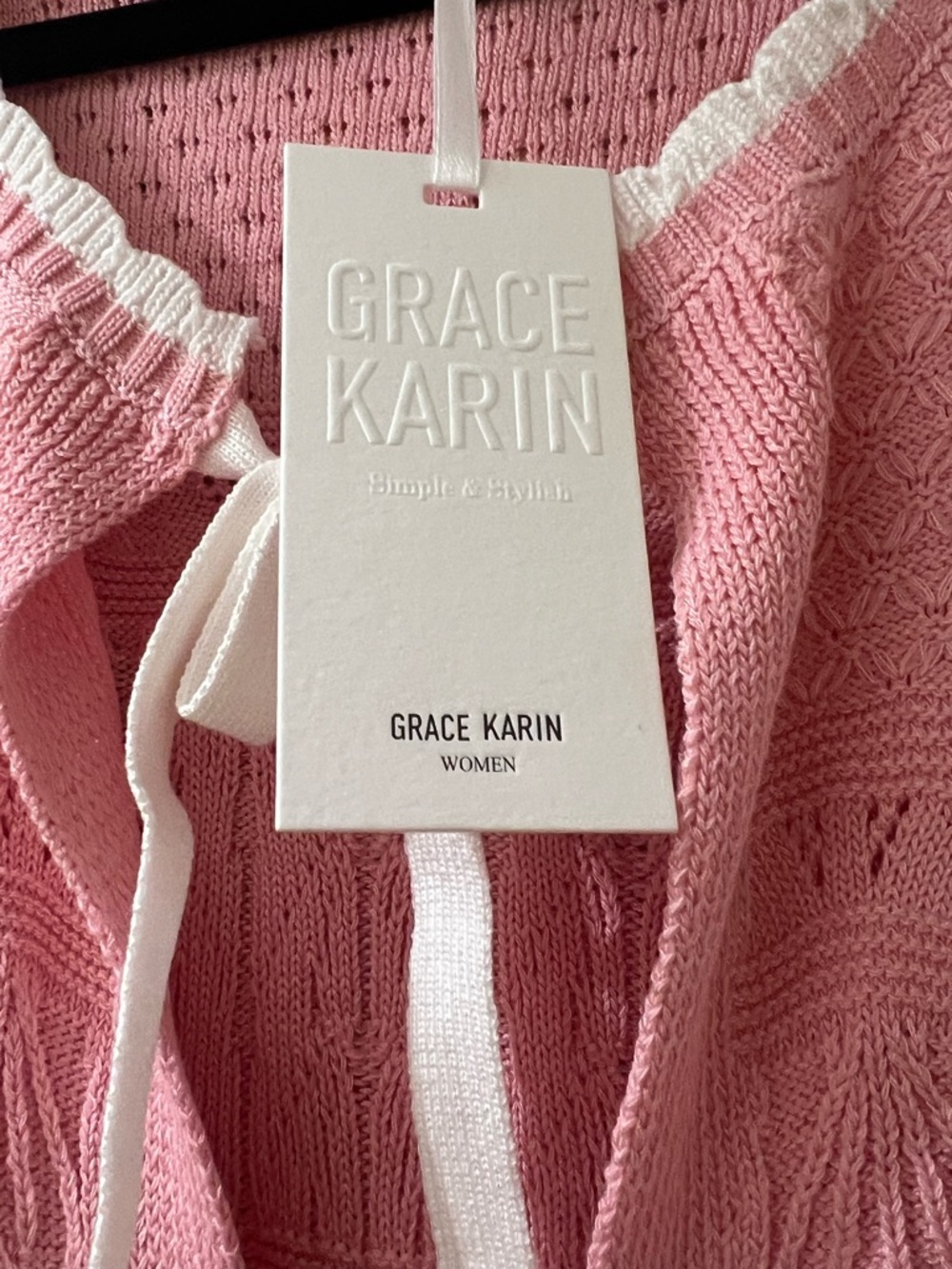 Grace Karin Pink Knit Tie-Front Short Sleeve Cardigan - Picture 4 of 10